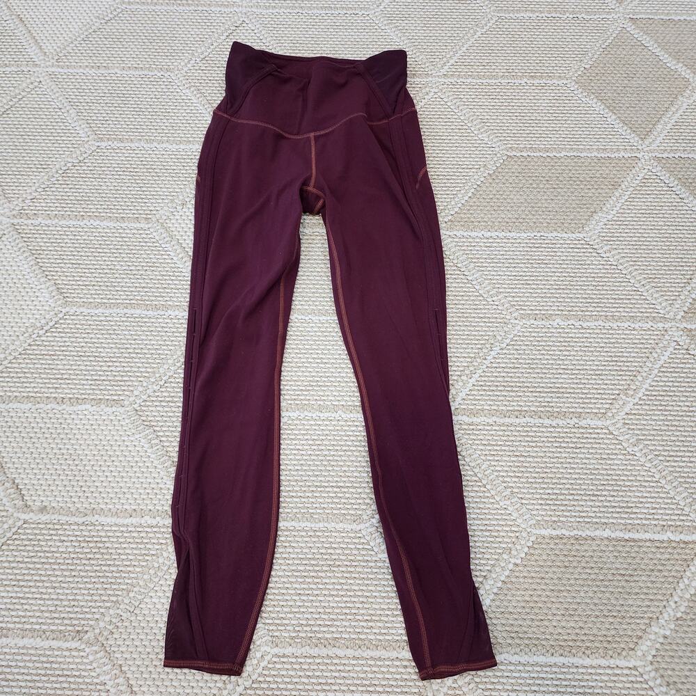 Athleta maroon women's size xs high rise powervita peekaboo 7/8 leggings
